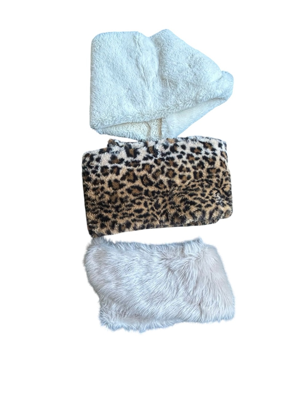 Faux‎ Fur Neck Warmers - Cream, Leopard, Light Gray